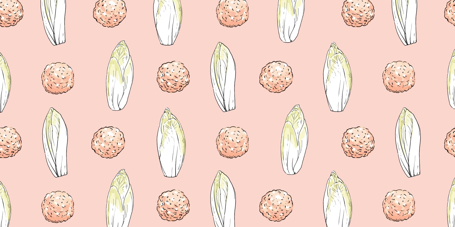 Illustratie van gehaktballetjes en witloof.